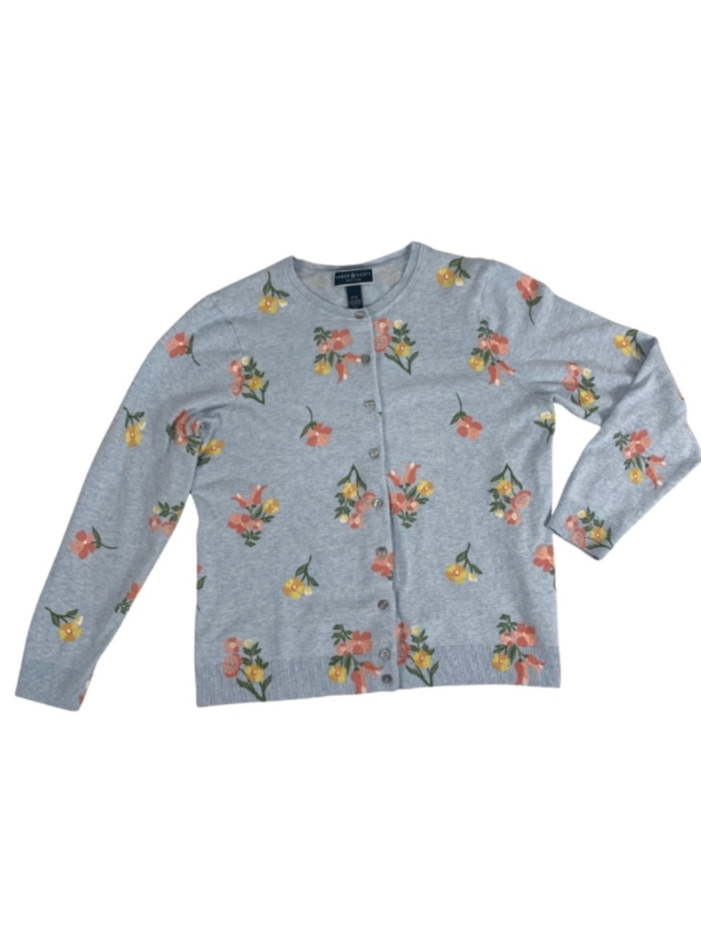 Karen Scott Blue Floral Sweater Cardigan Women PXL Coquette Cottagecore